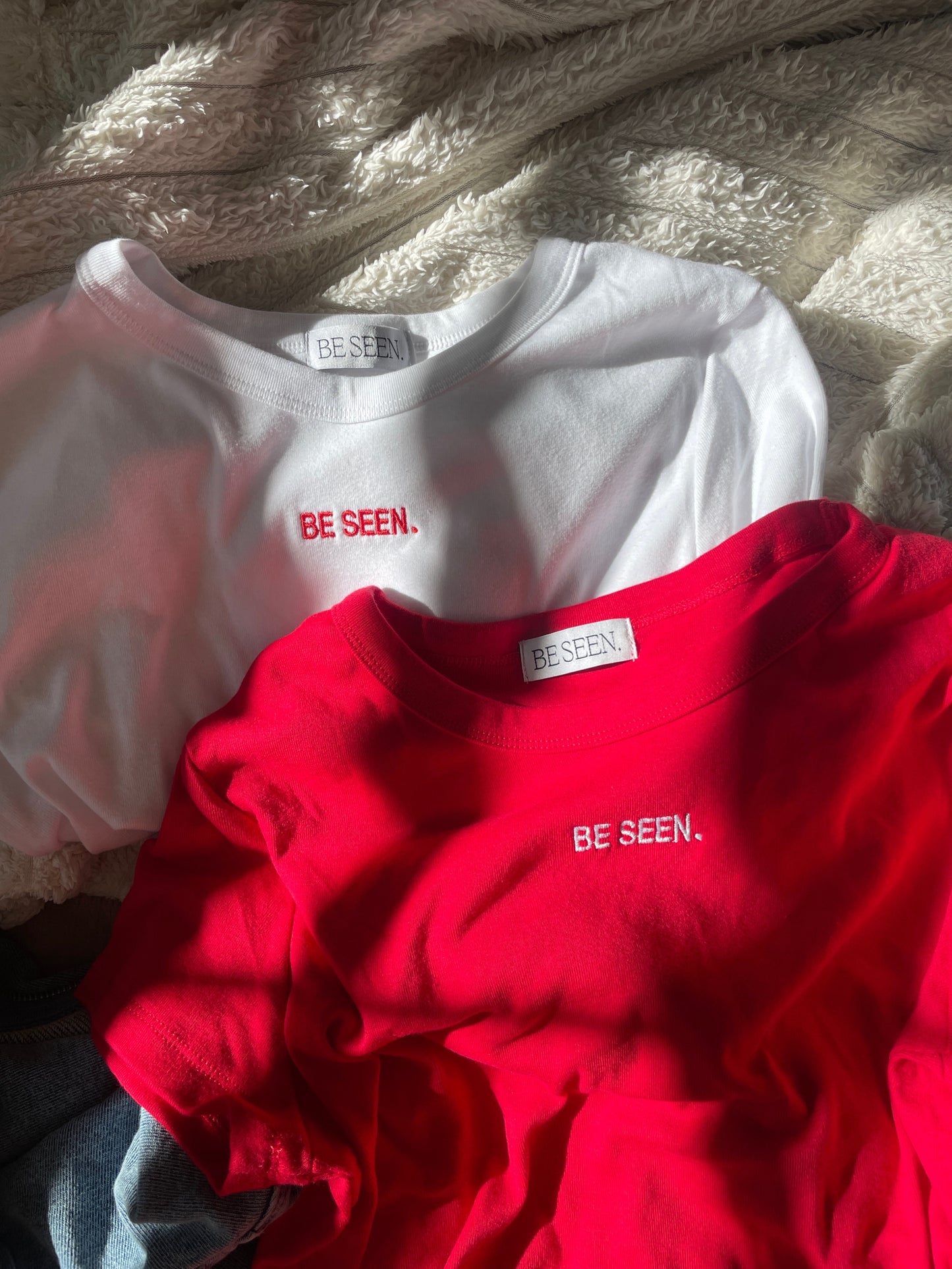 BE SEEN. Baby Tee in. Ice